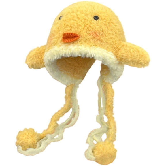 Slccxzc Plush Chicken Animal Hat with Ears, Funny Fluffy Winter Warm Beanie for Daily Use& Parties, 56-58 cm, 1 Pack