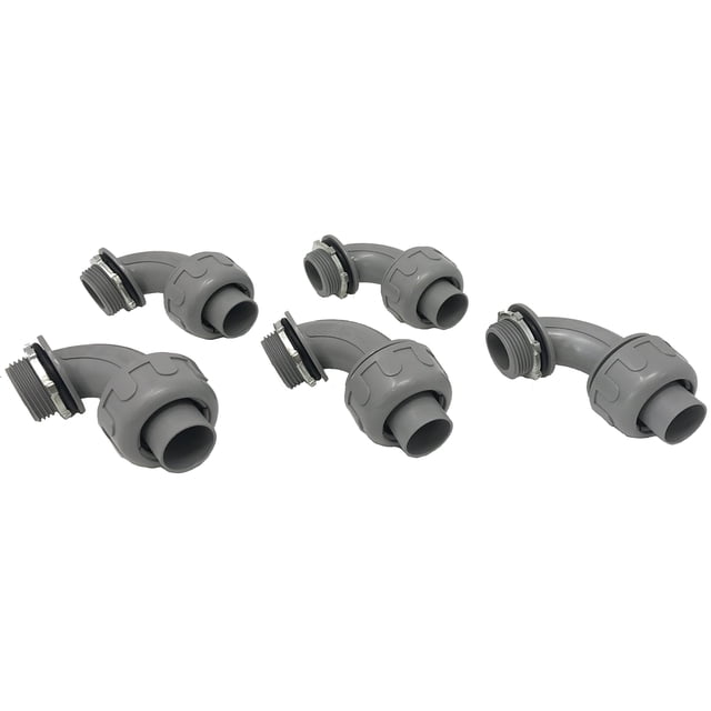 Sealproof 1-Inch 5 Pack Non-Metallic Liquid-Tight 90-Degree Conduit Connector Fitting, 1" Dia 5-Pack