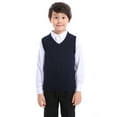 thumbnail image 2 of Toptie Kid Uniform Sweater Vest V-Neck Cotton Knit Pullover (Navy / Black)-Navy-5, 2 of 8