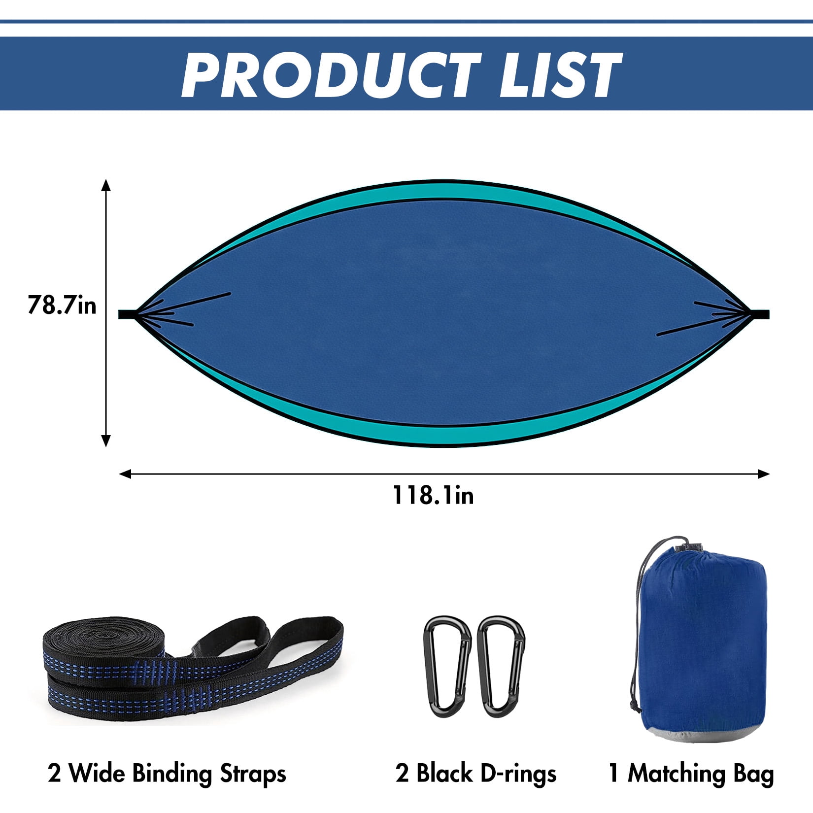 Double Camping Hammock with Straps Portable Lightweight Nylon Hammock 10FT x 6.5FT Heavy Duty Parachute Hammock for Outdoor Backpacking Travel Backyard, Blue