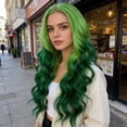 thumbnail image 4 of Upgraded 2026 Lace Synthetic High-temperature Silk Front Lace Wig Green Gradient Wig Large Wave Roll 26 Inches, 4 of 8