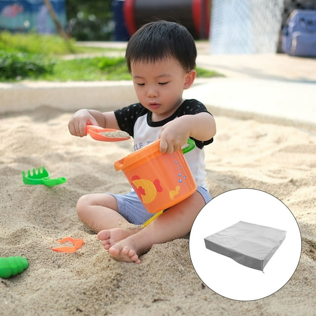 Raindrops Durable Grey Sandbox Cover With Drawstring Outdoor Canopy For Sun And Rain Protection In Play Areas