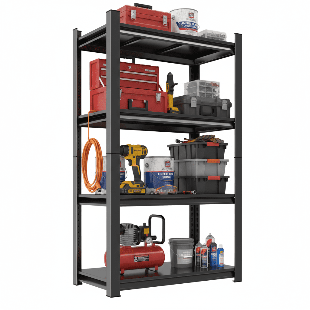 4-Tier Adjustable Metal Storage Shelving Unit 63"H×17.71"D×39.37"W, Total 1200LBS Heavy Duty Garage Storage Rack, No Bolt Quick Assembly
