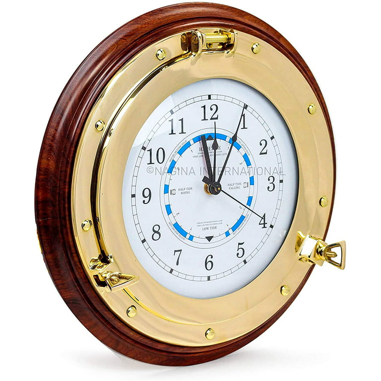 Brass porthole time and tide clock