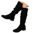 thumbnail image 3 of Gyexs Slouchy Boots for Women Knee High Wide Calf Suide Boots Comfortable Pull on Low Heel Winter Booties Black & Size 9, 3 of 9