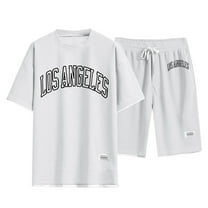 Cathalem T Shirt Shorts Gym Set Men Men's 2 Piece Outfits Short Sleeve Pocket Button Down Shirt and Shorts Set(White,M)