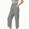 thumbnail image 5 of Women's Elastic Waist Cotton Capri Pants with Pockets, Mid Waisted Soft Lightweight, Casual Summer Beach Dressy, Cropped Pants for Women Lounge | VerBelle,Gray 2XL, 5 of 8