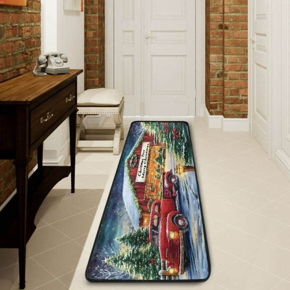 Ryvnso Vintage Truck Christmas Hallway Runner Rugs Floor Carpet Non Slip Entryway Mat 2' x 6'