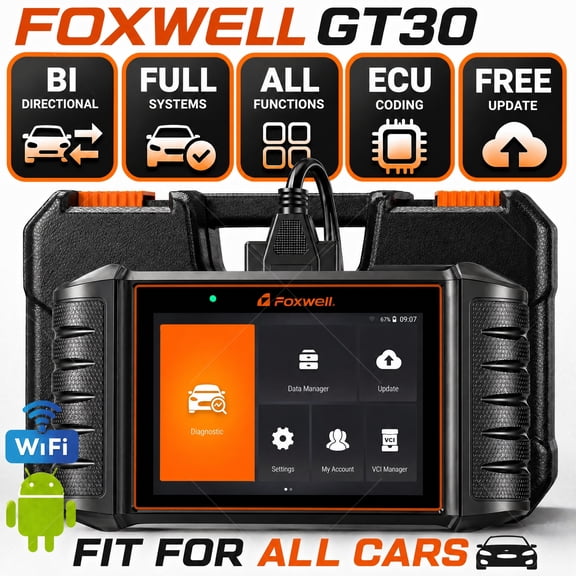 FOXWELL GT30 Bidirectional OBD2 Scanner, Automotive Diagnostic Scan Tool, Full System Code Reader 35  Service Reset  E-CU Coding Fit For All Cars