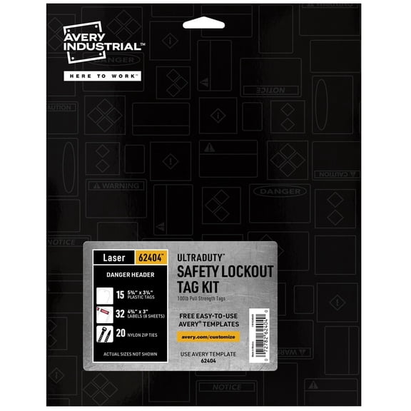 Avery; UltraDuty Hazard Warning Tag Kit - 3.25" Length x 5.75" Width - 15 / Pack - Plastic, Nylon, Vinyl - White | Bundle of 5 Packs