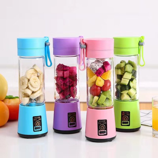 Janrevotw Multifunctional Juicer Cup Portable Mini Rechargeable Juice Cup Blender Milkshake And Smoothie Juicer Cup With 2 Sharp Blades 380ml