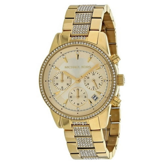 Michael Kors Women's Ritz Pave Chronograph Crystal Gold Dial Watch MK6484