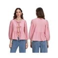 thumbnail image 4 of ZAXARRA Tie Front Tops for Women Puff Sleeve Casual Loose Shirt Cardigan Babydoll Ruffle Hem Blouse Party Club Streetwear, 4 of 8