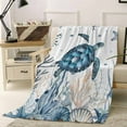 thumbnail image 4 of Fleece Blanket Sea Turtle Starfish Shell Seaweed Blankets, Soft Cozy Warm Flannel Throw Blanket, Blue Ocean Marine Life Blanket for Bed Couch Sofa,30x40In, 4 of 9