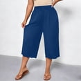 thumbnail image 2 of VBVC Women's Plus Wide Leg Capri Pants , Ladies' Scalloped Hem High Waist Cropped Pants , Summer Casual Loose Lounge Trousers For Women, Blue , L-5XL, 2 of 10