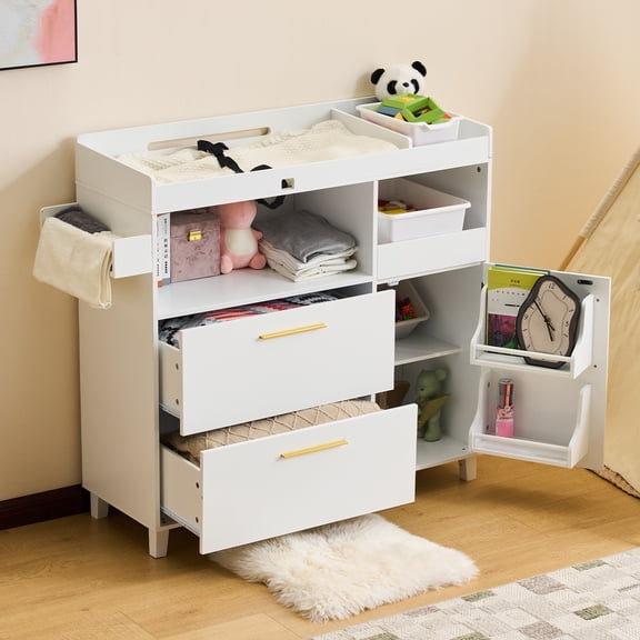 Ktaxon 2-Drawer Baby Changing Table, Infant Dresser with Storage, Nursery Diaper Changing Station for Bedroom, White