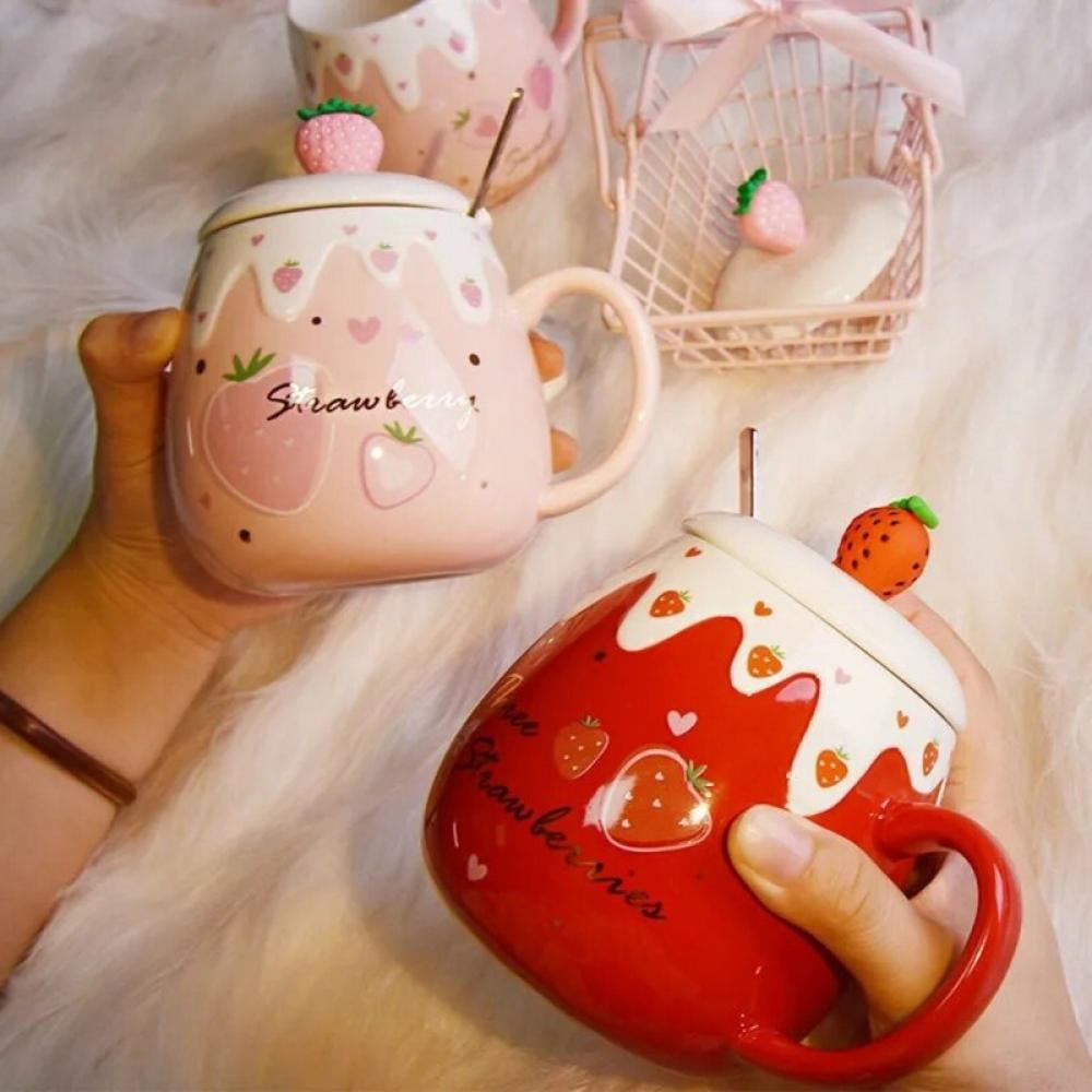 Handmade Extra Large Coffee Mug Cute Strawberries by