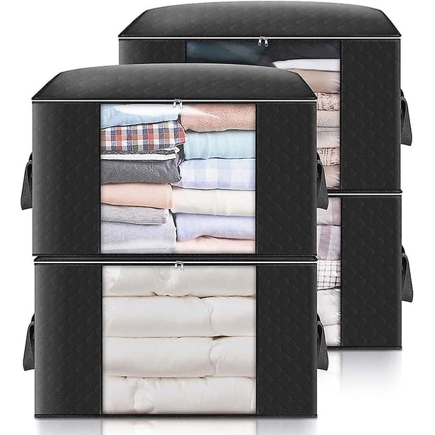 4Pcs Under Bed Storage Bag 60 x 43 x 35 cm (Dark Black), Large Capacity Storage Bags with Reinforced Handle for Quilts Blankets Pillows Toys Clothes J