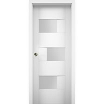 Sliding Pocket Door with Opaque Glass / Sete 6933 White Silk / Kit Rail Hardware / MDF Interior Bedroom Modern Doors