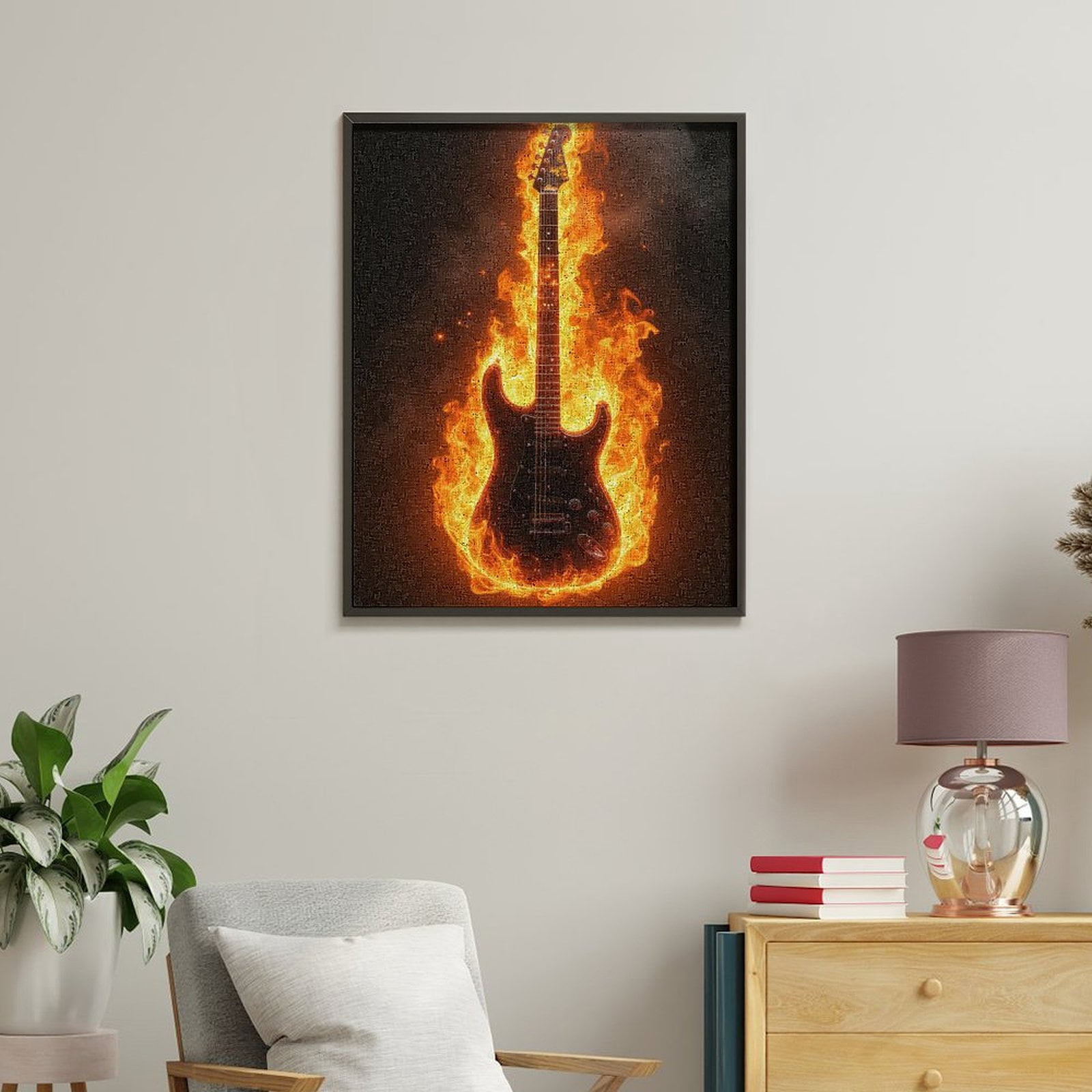 Paint By Numbers Kit for Adults Beginner - Guitar In Flames DIY Canvas Painting Kits for Adults, Frameless Paint By Number for Adults for Home Wall Decor 16x20 Inch