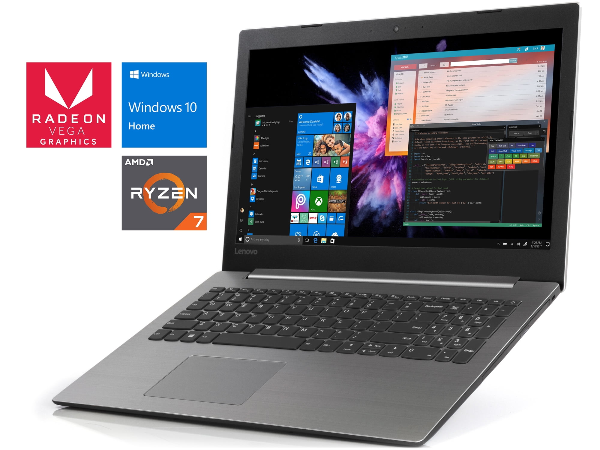 Lenovo IdeaPad 330 15.6" HD Notebook, AMD Quad-Core Ryzen 7 2700U Upto