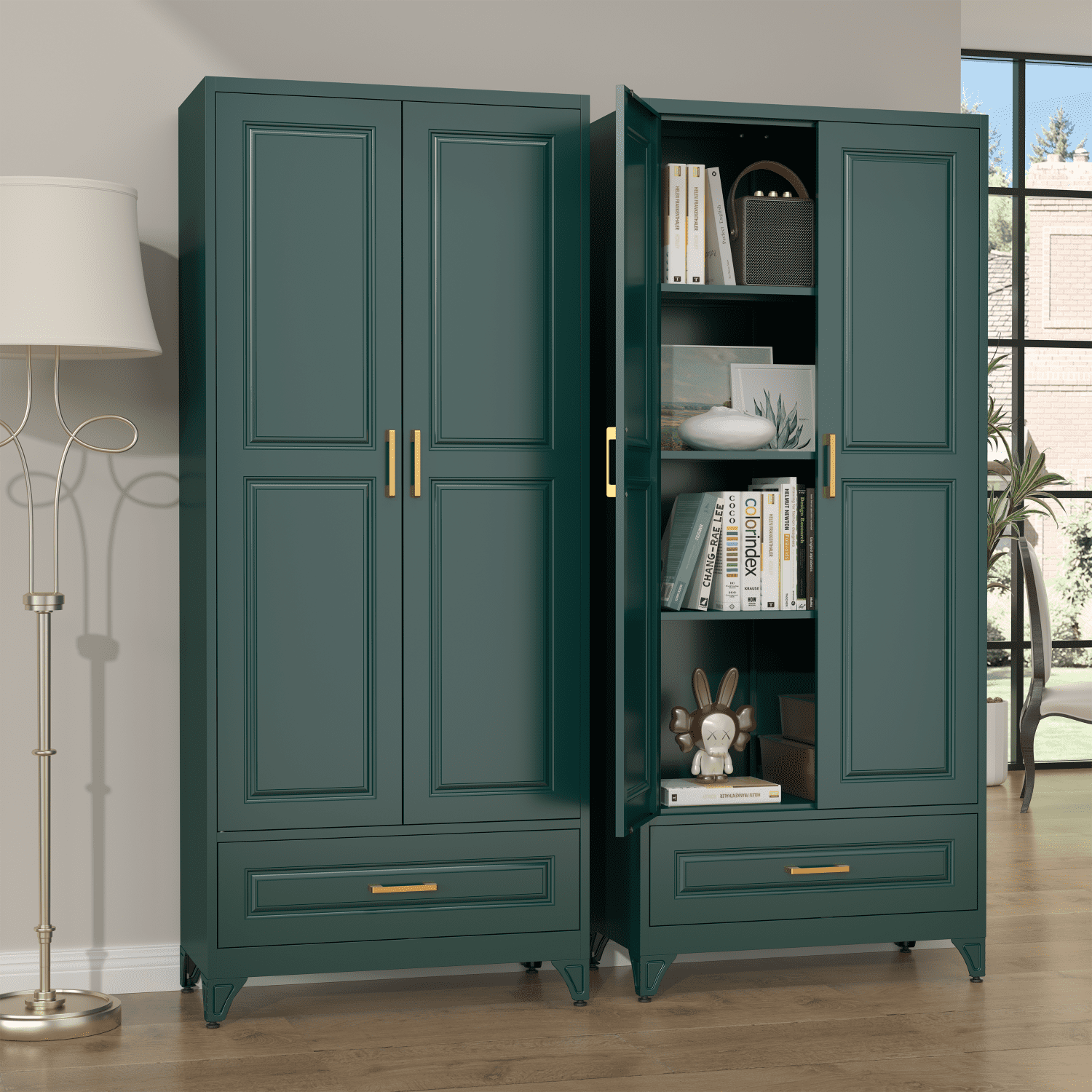 Polup 75" H Green Kitchen Pantry Storage Cabinets with Drawers, Doors and Adjustable Shelves, Steel Large Cupboard