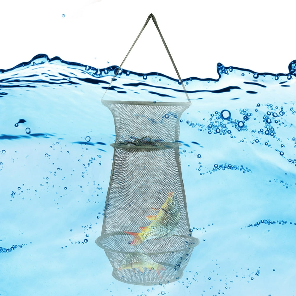 WALFRONT 3 Sections Portable Durable Fish Mesh Net Trap Cage Fishing