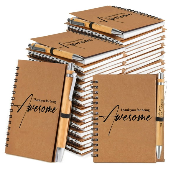 Honoson 40 Ensembles de Carnets à Spirale en Vrac Cadeau de Remerciement pour le Personnel Journal Inspirant Merci d'Tre Génial Blocs-Notes avec Stylo Bambou pour Employés Enseignants Clients