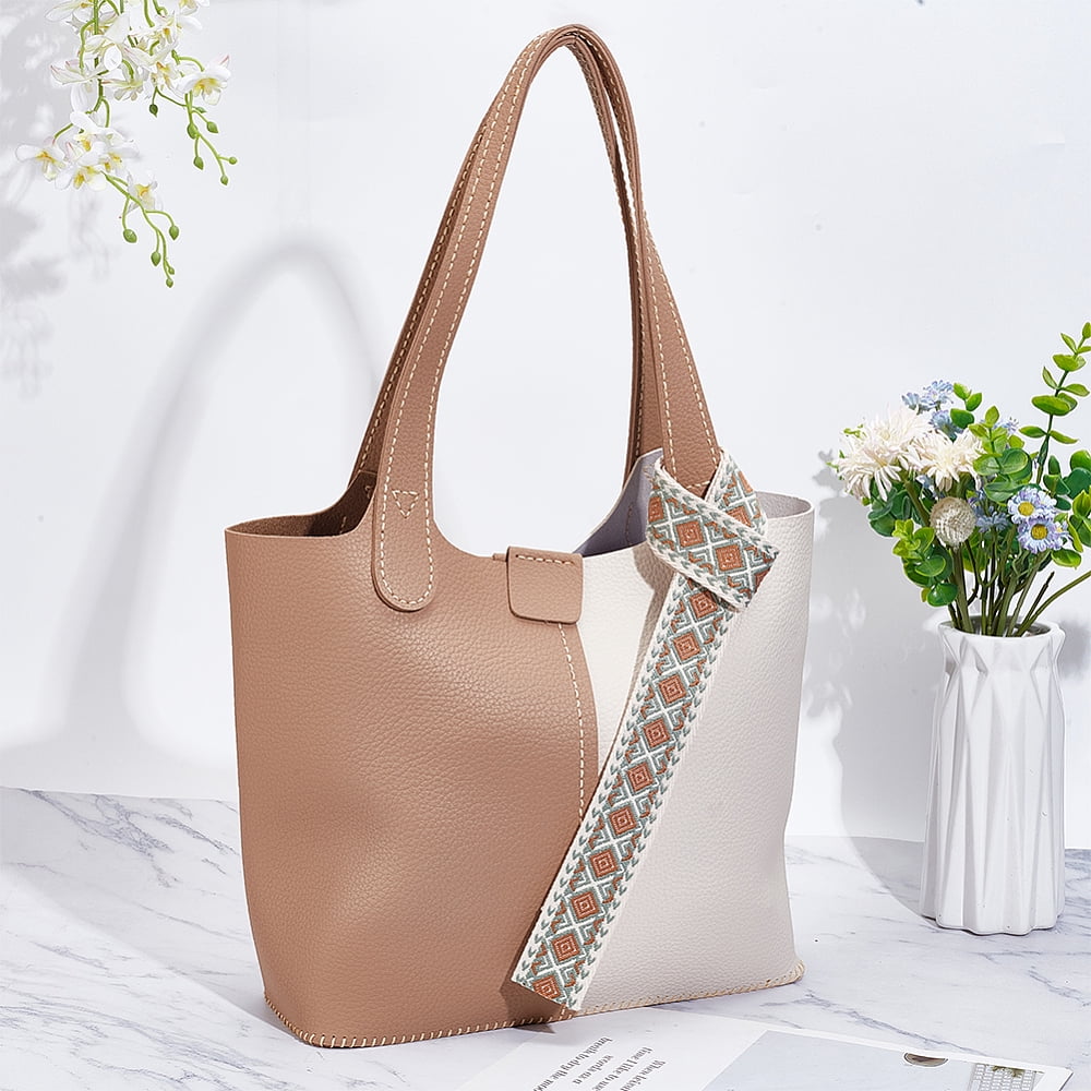 DIY Sew on PU Leather Bag Making Kit Including PU Leather Fabrics Polyester Bag & Bag Straps Magnetic Clasp Needle Cotton Thread Tan