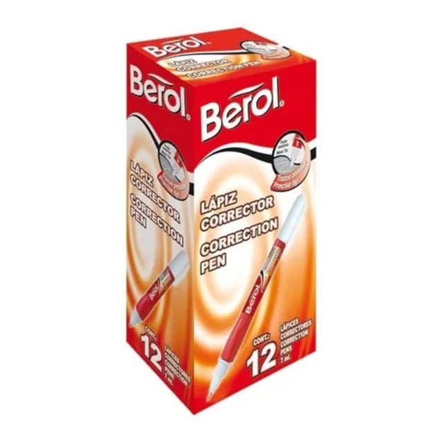 Corrector Berol Pluma 7ml Caja Con 12 pzas Corrector