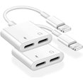 thumbnail image 1 of 2 in 1 Dual Lightning Adapter & Splitter, 2 Pack iPhone Headphones Adapter 4 in 1 Charge+Call++Audio+Volume Control Converter Cable Compatible for iPhone 12/11/SE/XS/XR/X/8 7, 1 of 8