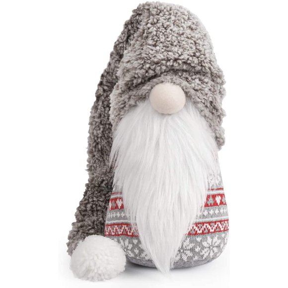2PCS Christmas Gnome Plush, 13 Inch Large Swedish Tomte Gnome Ornaments with Long Hat Holiday Scandinavian Christmas Decorations for Home (Grey, Nose Without Light)