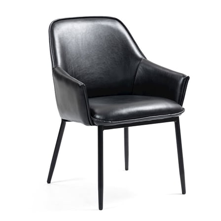 Set of 2 Berenice Black Faux Leather Upholstered Dining Chair with Black Iron Legs