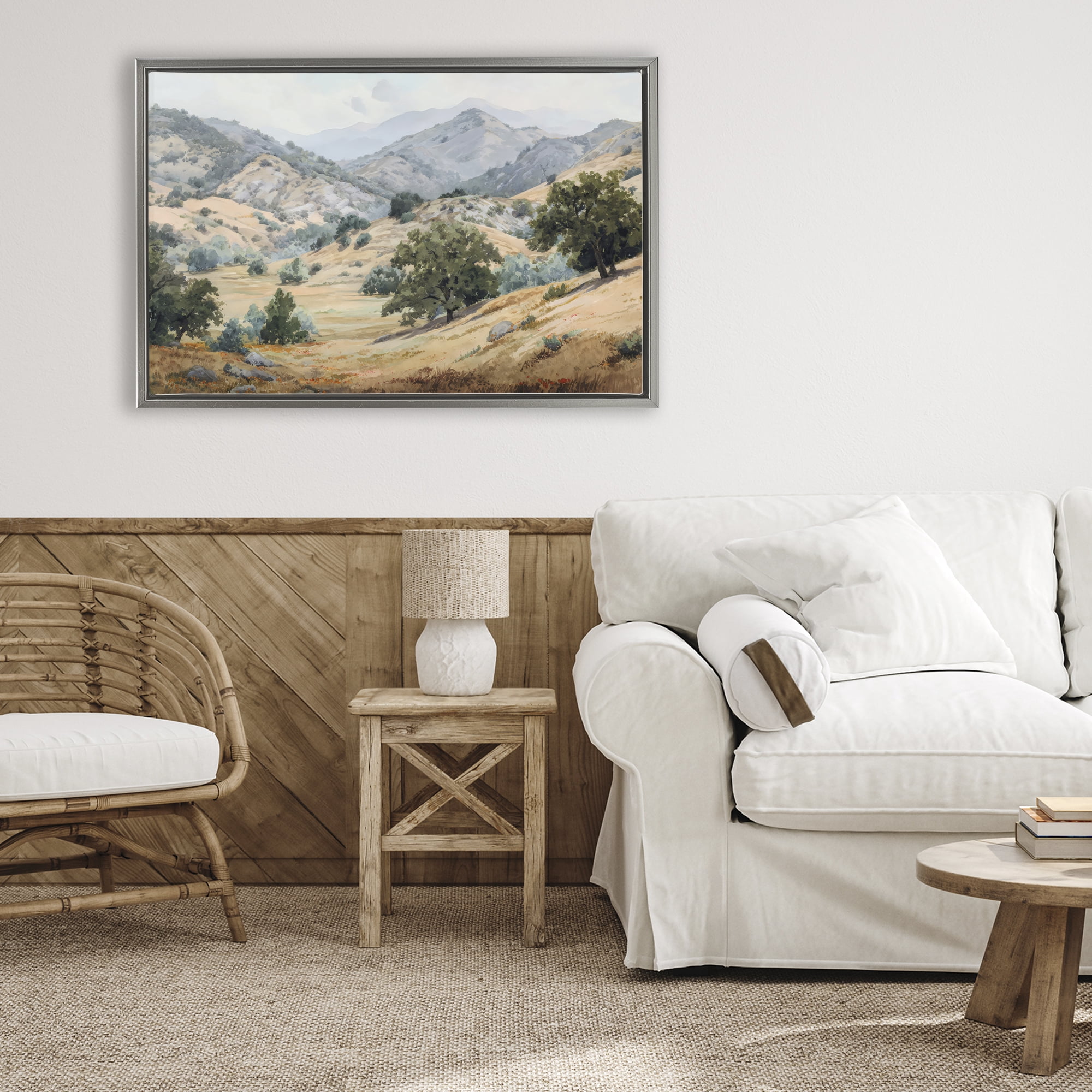 Stupell Industries Mountains and Trees Valley View Gray Framed Floater Canvas Wall Art, design by Petal Prints Design