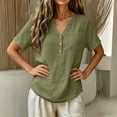 thumbnail image 5 of Summer Cotton and Linen Shirts for Womens Plus Size Casual Tops V-Neck Bandage Short Sleeve T-Shirts And Linen Blouse, 5 of 8