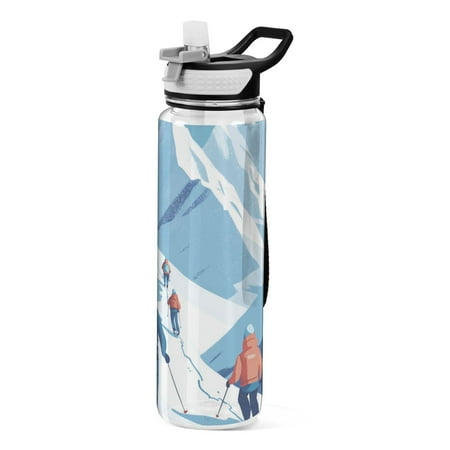 

People Climbing Snow Mountain Transparent Sports Water Bottle with Straw BPA Free Tritan 32oz for Gym Camping