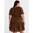 thumbnail image 3 of Terra & Sky Women's Plus Cotton Tiered Mini Dress with Short Puff Sleeves, Sizes 0X-5X, 3 of 5