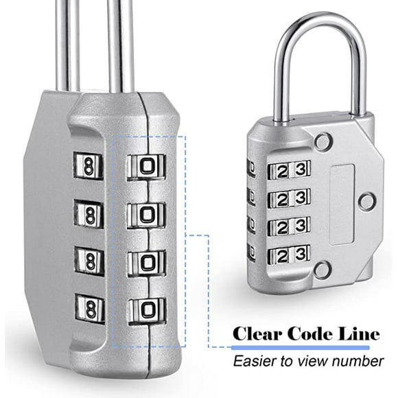 Pack of 4 4 Digit Padlock Metal Home Hotel Dorm Door Cupboard Dresser Lockers Suitcase Luggage Combination Password Safety Locks Black Silver