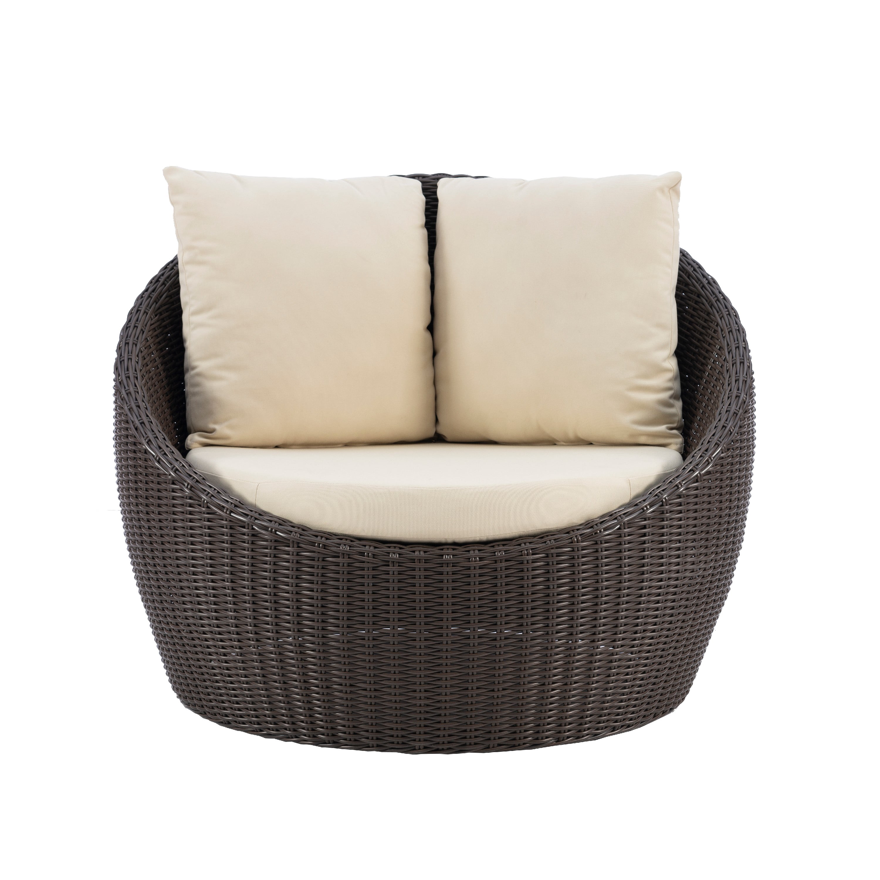 Linon Rocco Wicker Outdoor Loung Chair with Cushion and Pilllows, Dark Brown/Off-White