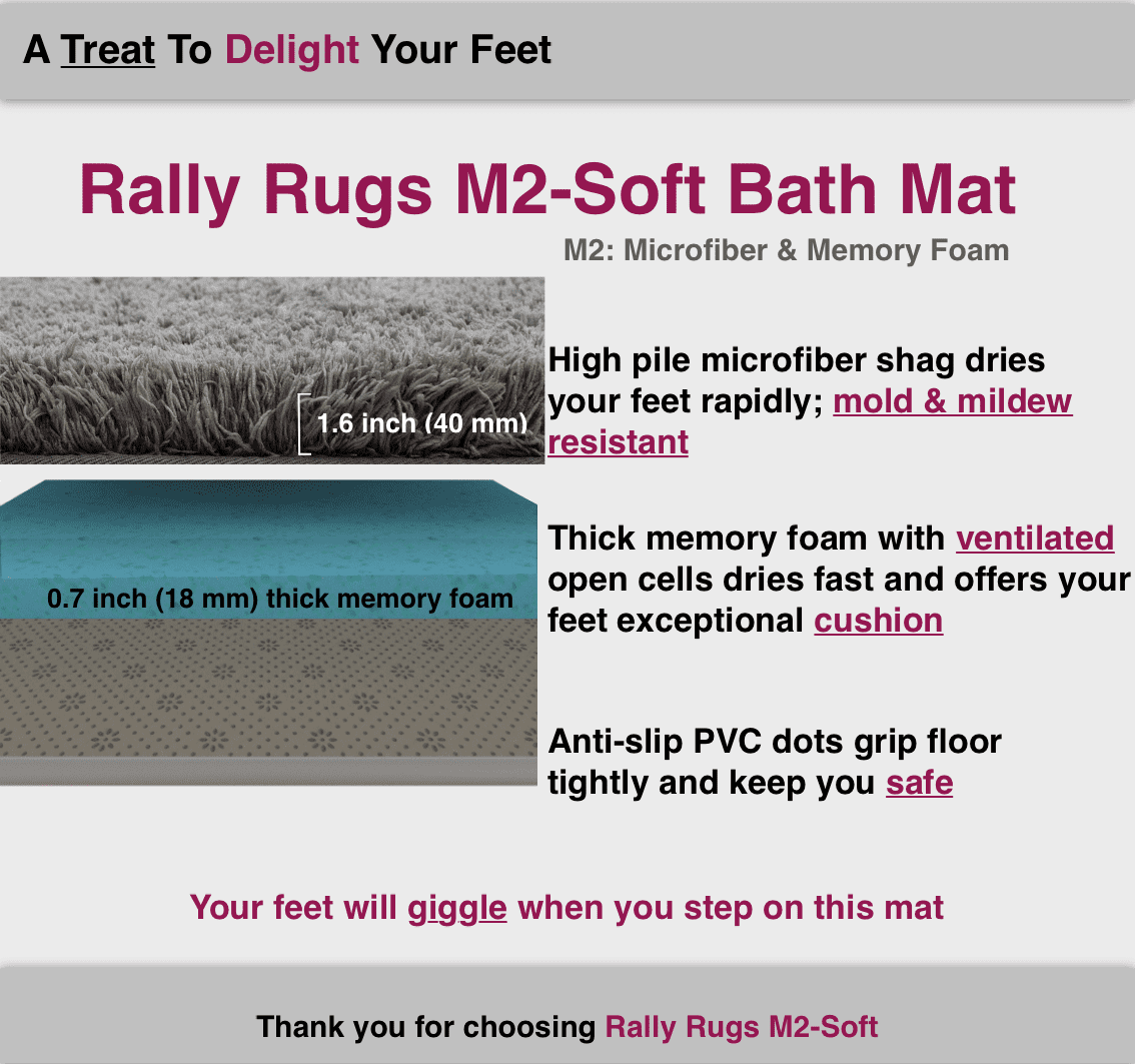 Rally Rugs M2-Soft Luxurious Shaggy Microfiber Bath Rug, Padded with T –  Rally Goods
