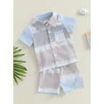 thumbnail image 5 of Toddler Newborn Baby Boys Gentleman Outfits Contrast Striped Collared Short Sleeve Shirts Elastic Waist Shorts 2Pcs Summer Clothes, 5 of 9