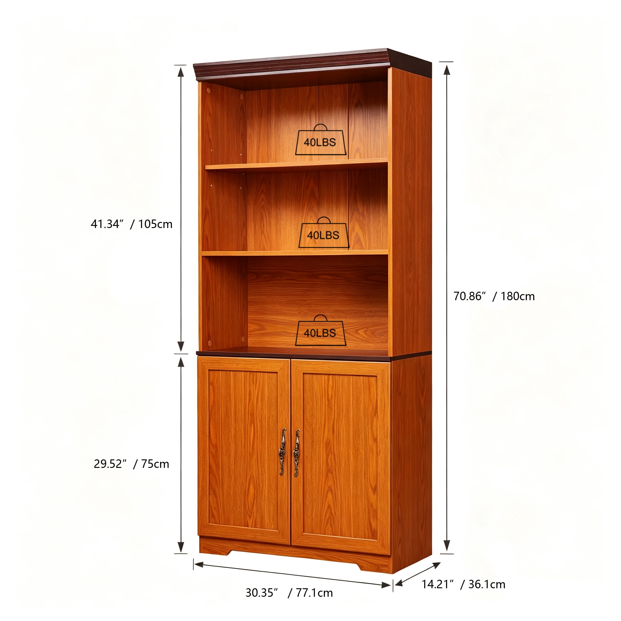 71" Tall 2 PCS Storage Bookcase with Adjustable Open Shelves and oor Cabinet, 3 Tier Display Bookshelf