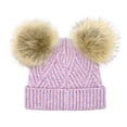 thumbnail image 3 of C.C Kids' Babies' Soft Stretch Cable Knit Faux Fur Pom Pom Beanie Hat, Criss Cross Lavender Mix, 3 of 5