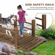HOMEDIARY Fir Wood Garden Bridge, Outdoor Stained Finish Arc Footbridge Walkway with Double Safety Railings, Decorative Pond Bridge Landscaping for Backyard Farm Garden Creek Pond Decor, Carbonized