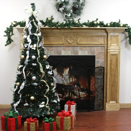 6 Pre Lit Pop Up Decorated Silver Gold And White Artificial Christmas Tree 6 Pre Lit Pop Up Decorated Silver Gold And White Artificial Christmas Tree