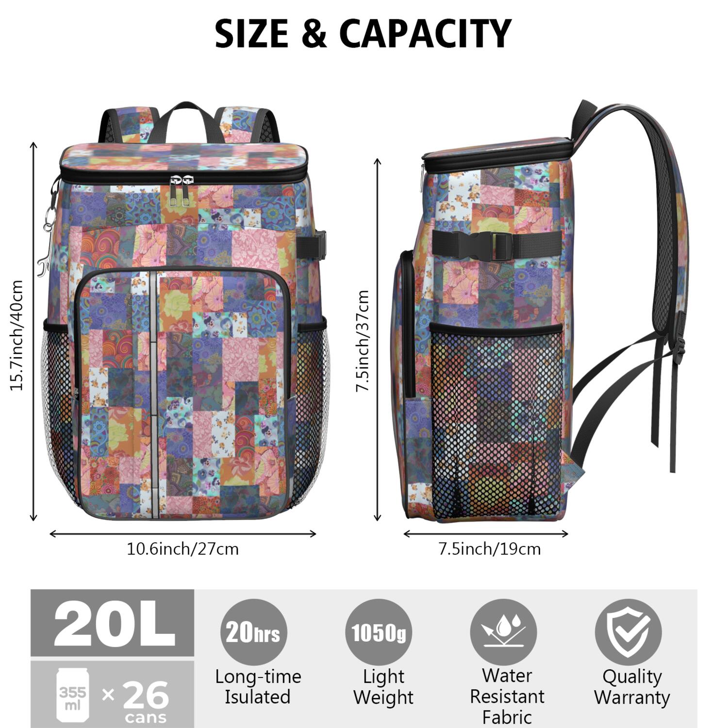 Travel Cooler Bag - Boho Bohemia Flower Camping Beer Cooler Backpack with Bottle Opener- Waterproof Insulated Picnic Backpacks - Cooler Bag for Beach