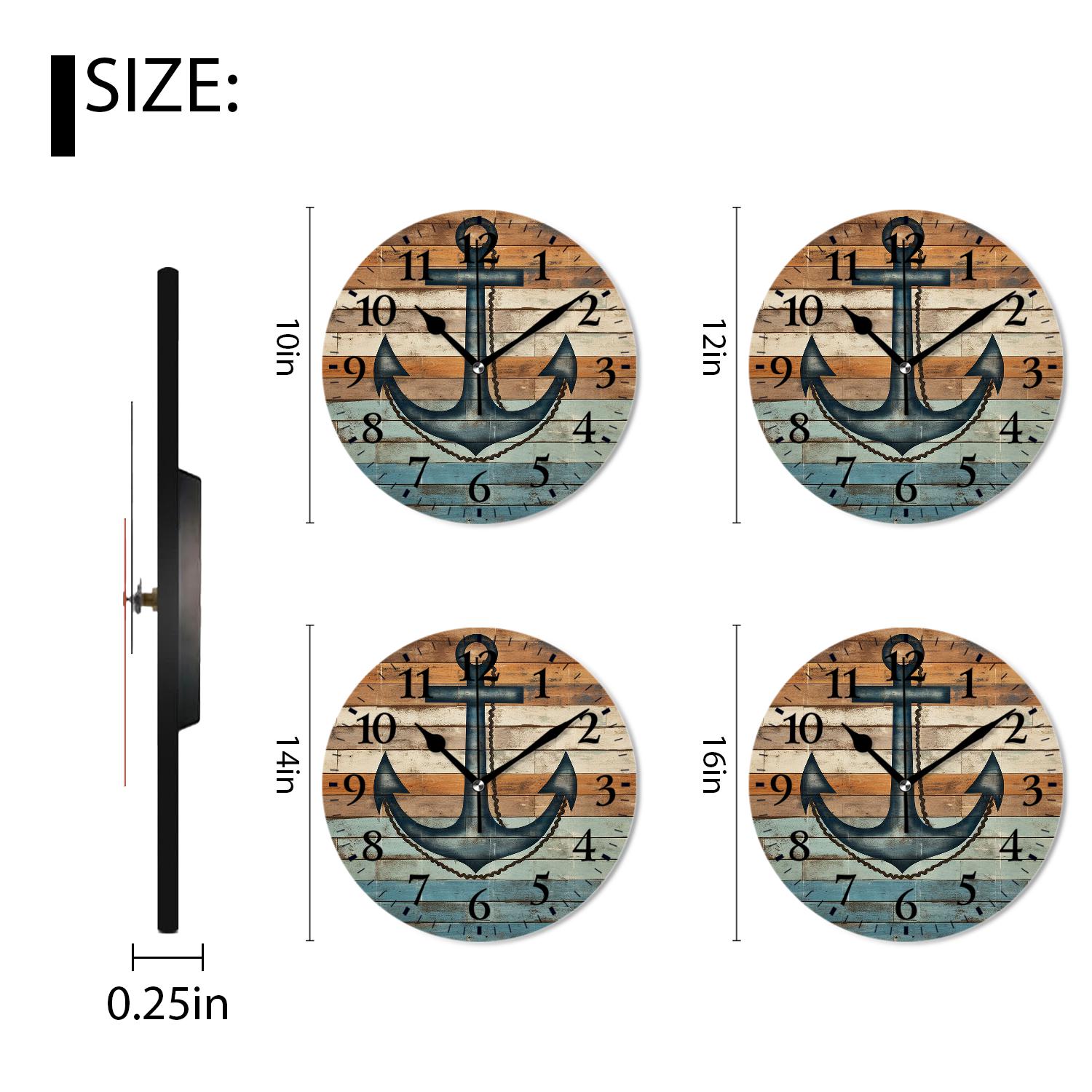 Silent Quartz Wall Clocks Non-Ticking Battery Operated Battery Operated Modern Wall Clocks for Office-Rustic Nautical Anchor(14inch)
