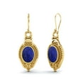 thumbnail image 2 of 7x5mm Oval Lapis Dangle Women's Earrings Jewelry 925 Sterling Silver Gold Vermeil, 2 of 3