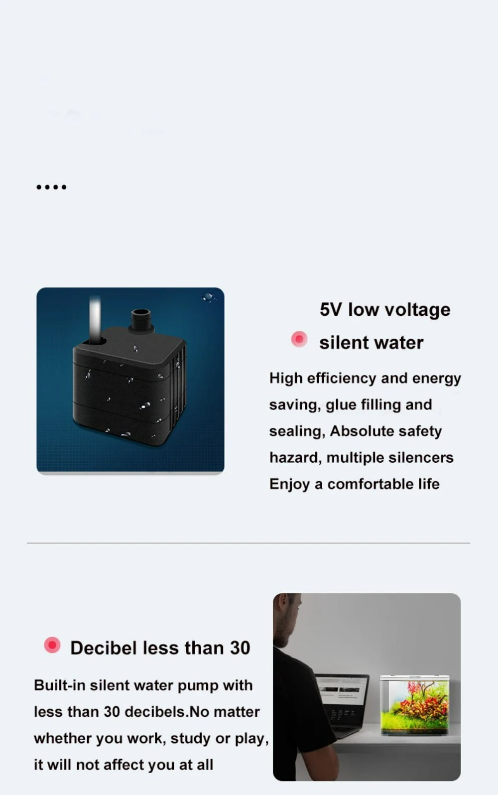 1.3 Gal Aquarium Fish Tank No Water Change Self-circulating Ecological Fish Tank with Slient Pump Led Lamp