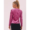 thumbnail image 4 of Camiseta casual de manga larga con cuello redondo Allegra K de terciopelo Fucsia XL, 4 of 6